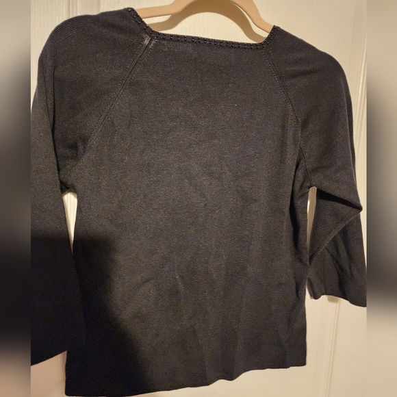 Pow Wow Black Square Neck Top With Bead Out Line Size L - Picture 5 of 5